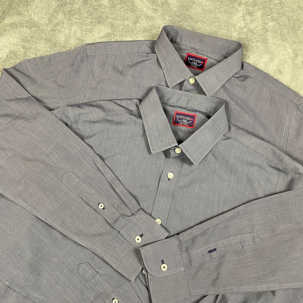 UNTUCKit Men Shirt Large Lot of 2 Blue Orville Slim Fit Wrinkle Free Long Sleeve